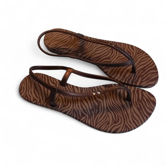 Grendene “Weekend” Brown Tiger-Stripe Flip Flops Size 7M Made in Brazil - Picture 3 of 11
